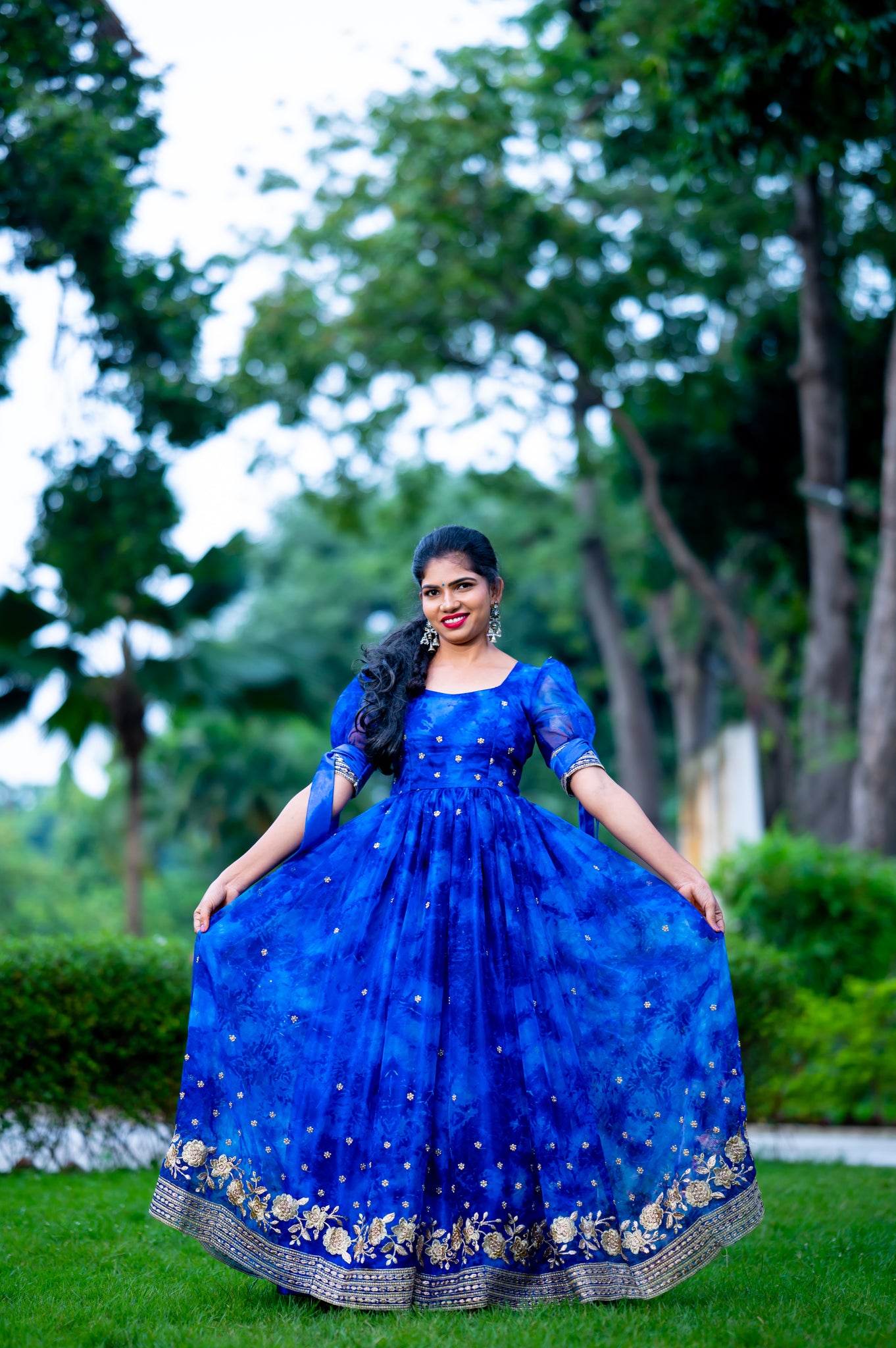 Royal Blue Color Designer Drapping Gown in Georgette With Double Layer for  Party in USA, UK, Malaysia, South Africa, Dubai, Singapore